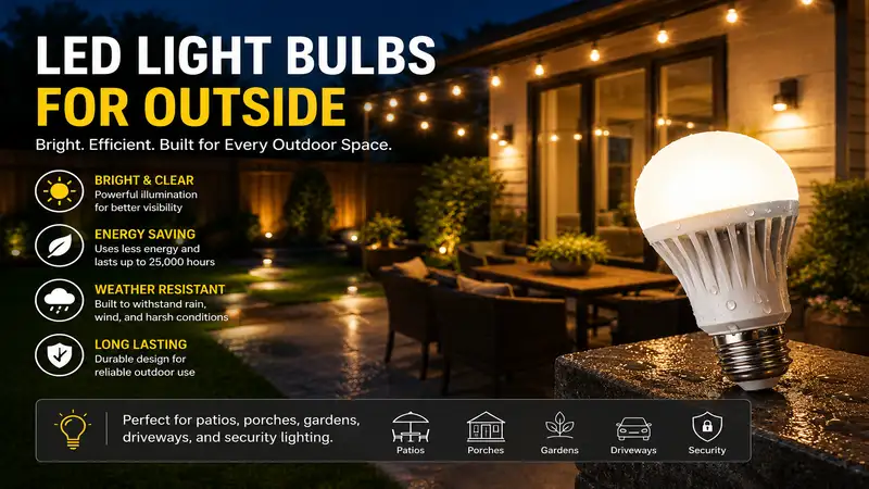 led light bulbs for outside illuminating a modern backyard patio at night