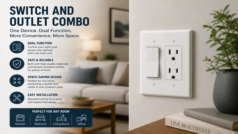 Modern switch and outlet combo installed on a residential wall plate in a stylish home interior