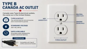 Type B canada ac outlet with labeled hot neutral and ground slots