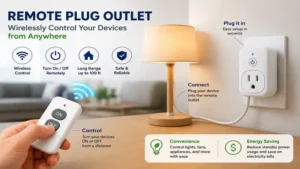 remote plug outlet used to wirelessly turn electronic devices on and off from a distance