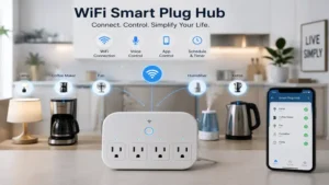WiFi smart plug hub connected to multiple home appliances with app control 