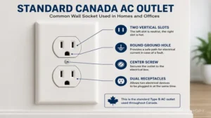 Standard canada ac outlet wall socket used in homes and offices