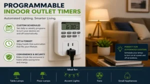 programmable indoor outlet timers managing automated lighting schedules