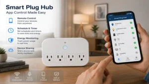 Smart plug hub app control for remote device management and scheduling