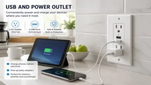Convenient usb and power outlet charging devices in a modern kitchen