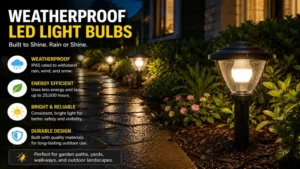 weatherproof led light bulbs for outside use in a garden pathway lighting setup