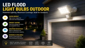bright led flood light bulbs outdoor mounted on a garage exterior wall