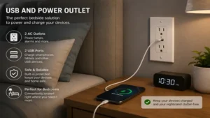 Bedside usb and power outlet for charging phones and smart devices