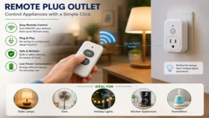 handheld remote control paired with a remote plug outlet for easy appliance management