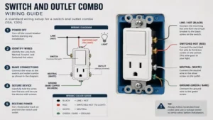 Detailed wiring guide diagram for installing a switch and outlet combo safely and correctly