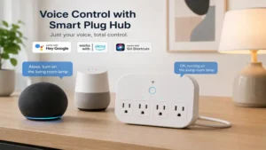 Voice control smart plug hub compatible with smart assistant devices