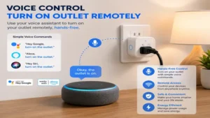 Voice assistant connected to a smart outlet to turn on outlet remotely with hands free control