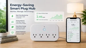 Energy-saving smart plug hub monitoring electricity usage in real time
