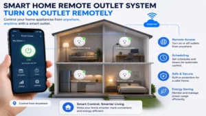 Smart home remote outlet system helping users turn on outlet remotely across multiple rooms