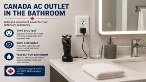 Canada AC outlet beside hotel room bed for charging electronic devices