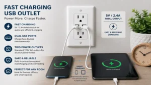 fast charging electrical outlet with usb plug powering multiple smart devices