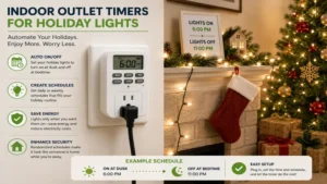 indoor outlet timers for holiday lights with automatic on and off settings