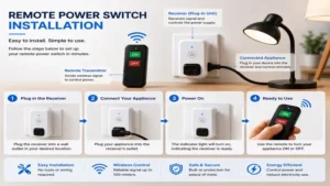 remote power switch installation setup showing receiver and wireless control unit
