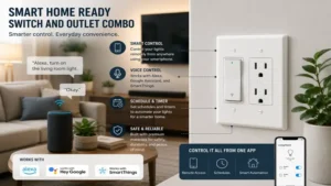 Smart home compatible switch and outlet combo with app control and voice assistant support