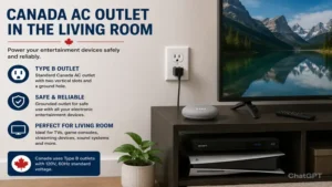 Canada AC outlet connected to living room entertainment and TV devices