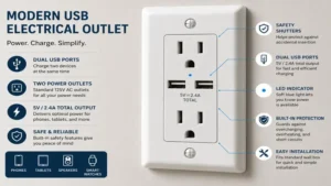 modern electrical outlet with usb plug highlighting safety and charging features