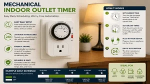 mechanical indoor outlet timer with easy daily scheduling and automation