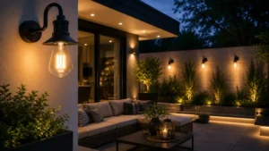 Stylish outdoor light bulb creating elegant ambient lighting for outdoor spaces