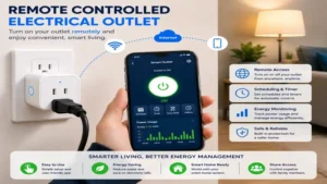 Remote controlled electrical outlet allowing homeowners to turn on outlet remotely and monitor energy usage