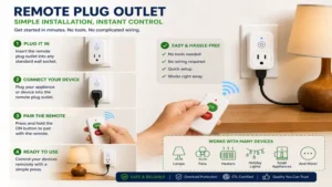 simple installation process of a remote plug outlet connected to a household power socket