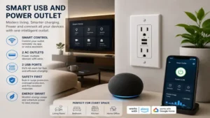 Smart home usb and power outlet controlled with mobile app and voice assistant