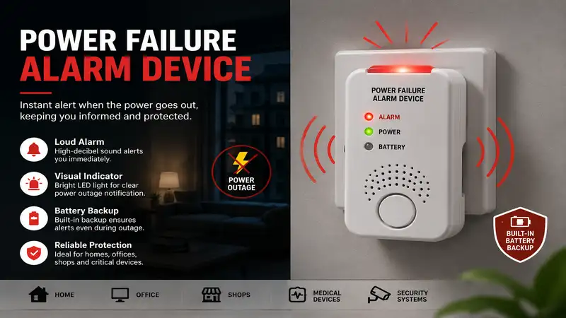 power failure alarm device detecting a household power outage with audible and visual alerts