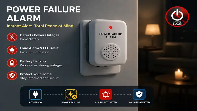 Power failure alarm device alerting homeowners during an electrical outage