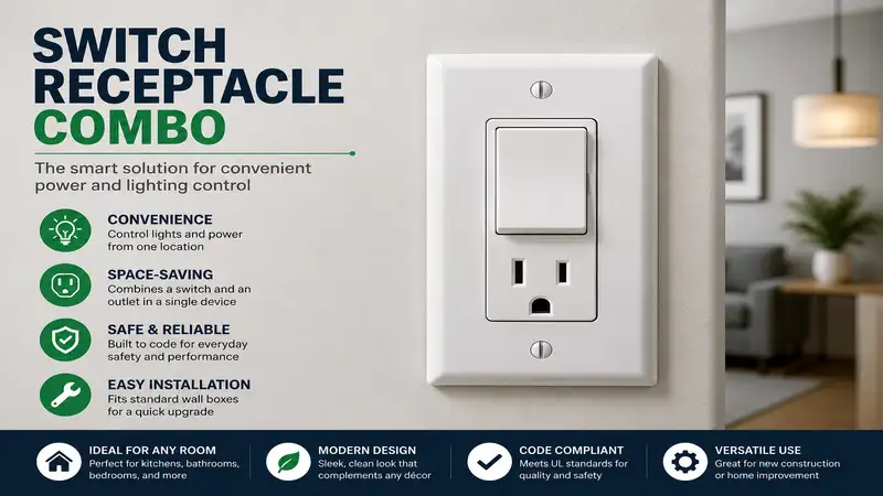 Modern switch receptacle combo installed on a residential wall for convenient power and lighting control