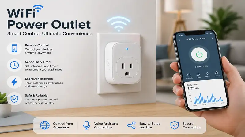 wifi power outlet with smart home control, remote access, energy monitoring, and mobile app connectivity