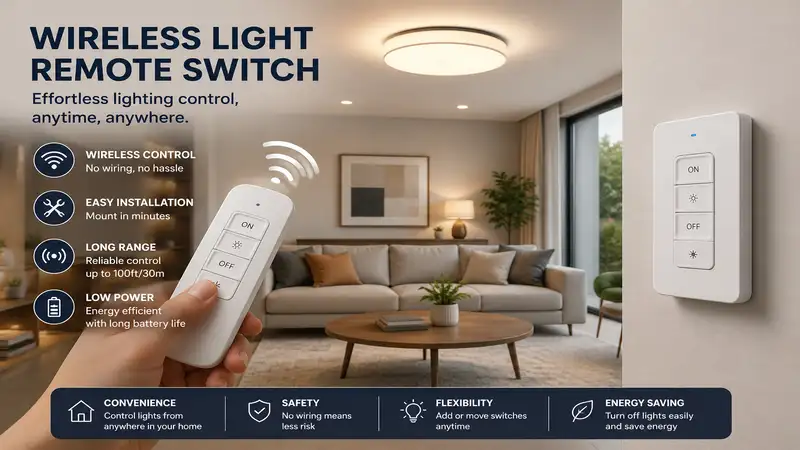 Modern living room featuring a wireless light remote switch for effortless lighting control from anywhere