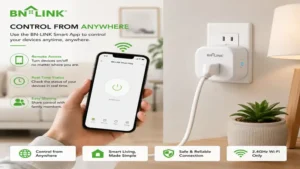bn link smart plug controlled through a smartphone app for remote device management