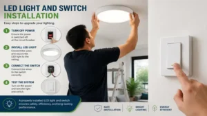 Professional led light and switch installation process in a residential interior