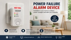 power failure alarm device installed in a home electrical outlet for outage monitoring