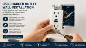 usb charger outlet integrated into a wall outlet during residential installation