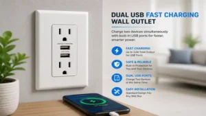 Dual wall outlet with usb fast charging capability installed in a modern home