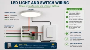 Electrical wiring setup for a led light and switch connection during installation