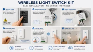 wireless light switch kit installation process showing quick setup without electrical rewiring
