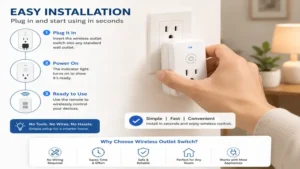 Simple wireless outlet switch installation by plugging the receiver into a wall outlet.