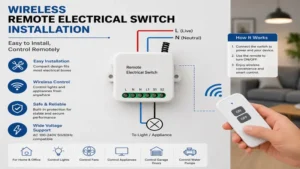 remote electrical switch installation diagram showing wireless control setup for lights and appliances