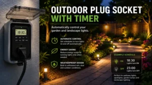 Outdoor plug socket with timer used to manage garden and landscape lighting