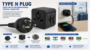 type n plug used with an international travel adapter for charging devices abroad