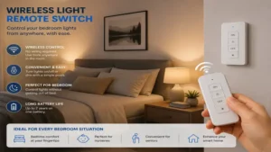 Bedroom lighting controlled remotely with a wireless light remote switch for added comfort and convenience