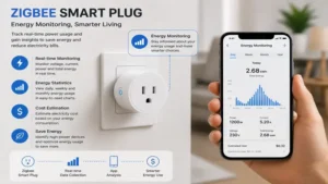 Energy monitoring dashboard showing real-time power usage from a zigbee smart plug