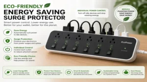 Eco-friendly energy saving surge protector design featuring individual power control switches