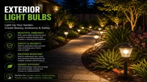 exterior light bulbs illuminating a garden pathway with decorative and energy-efficient landscape lighting
